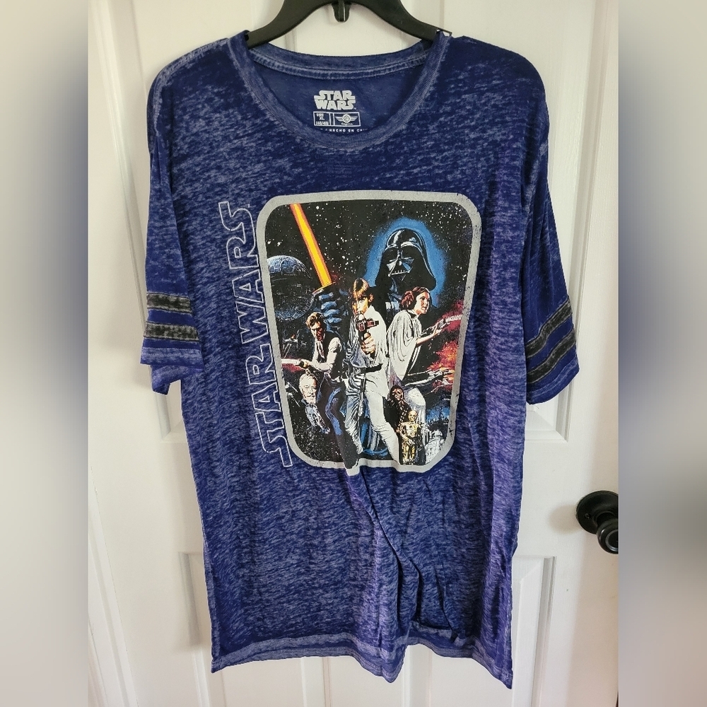 Star Wars Luke Sky Walker Heather Blue Black Print Tee Shirt Men's Size X-Large